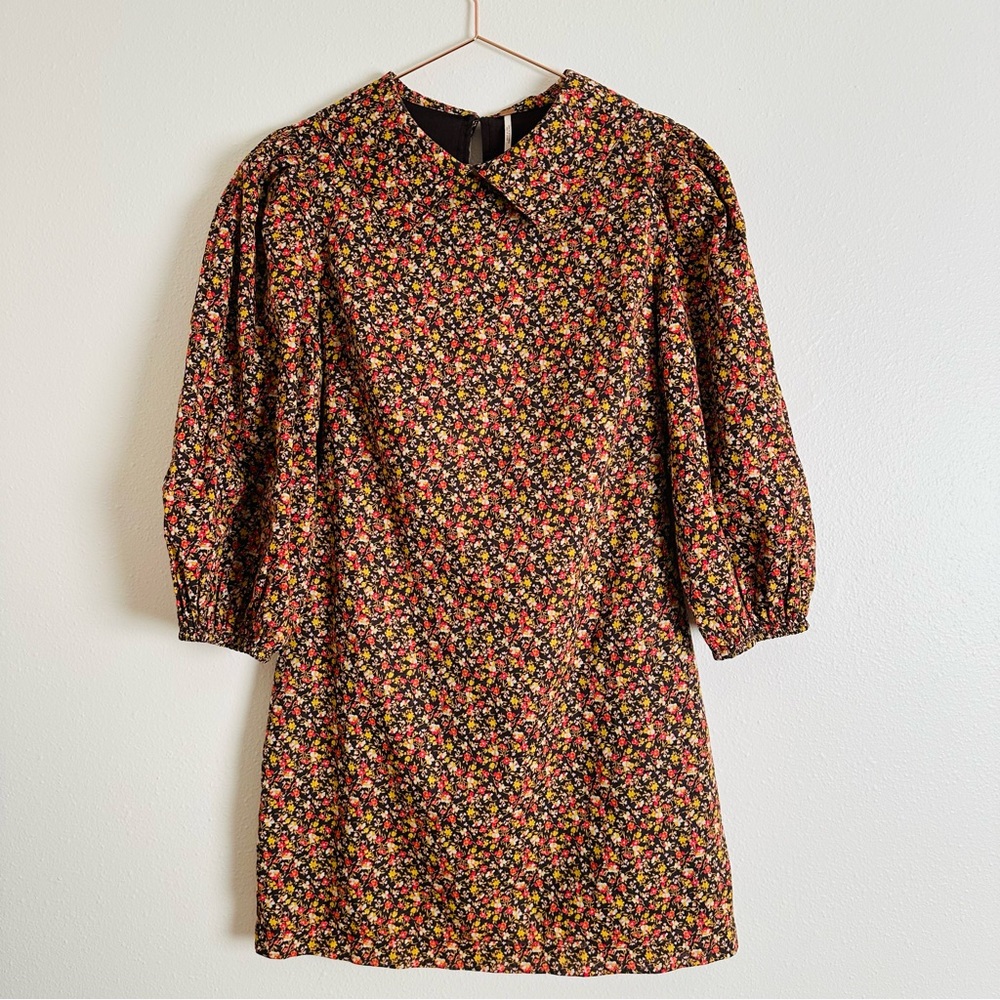 Free People Making Plans Floral Boho Point Colar Mini Dress - Picture 12 of 14